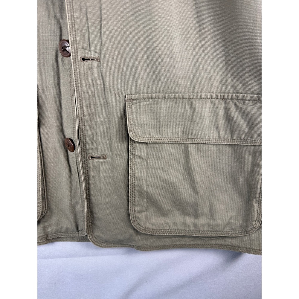 J.Crew Mens Barn Jacket Olive Green Canvas Plaid Lined Field Coat S - Picture 4 of 12